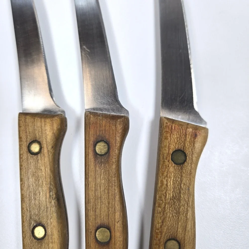 Chicago Cutlery C103 Steak Knives Set of 3 Wood Handle Brass Rivets USA Made